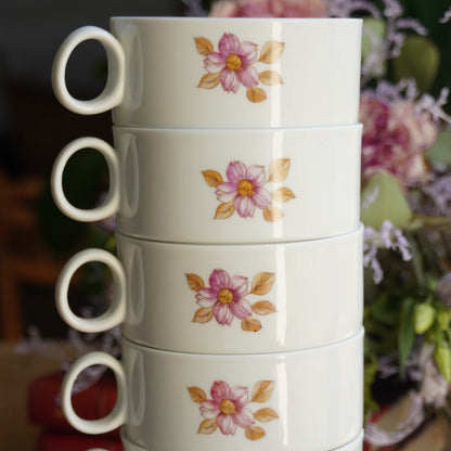 Tasses "Caterina" en porcelaine italienne fleurie Richard Ginori (lot de 6)