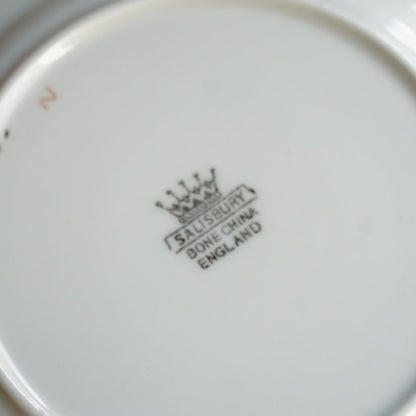 Tasse "Jane" et son assiette à gâteau en porcelaine anglaise fleurie et dorée Salisbury