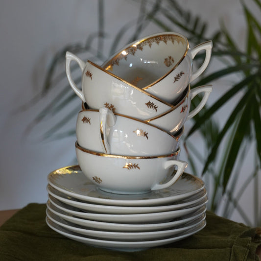 Ensemble de tasses "Célestine" en porcelaine de Limoges SB & cie dorées (lot de 6)