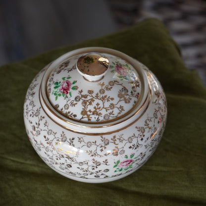 Sucrier "Erich" en céramique allemande doré et fleuri Villeroy & Boch