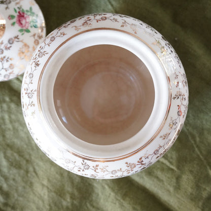 Sucrier "Erich" en céramique allemande doré et fleuri Villeroy & Boch