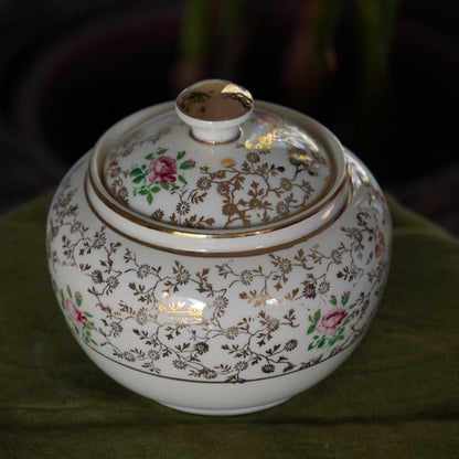 Sucrier "Erich" en céramique allemande doré et fleuri Villeroy & Boch