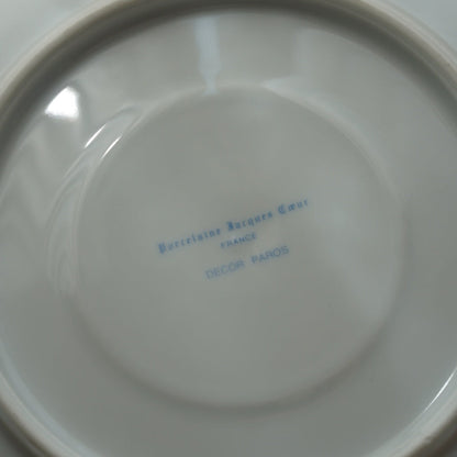 Tête-à-tête de tasses "Jacquine" en porcelaine française Jacques Coeur décor Paros aux motifs bleutés