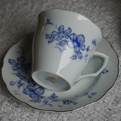 Ensemble de tasses "Shan" en porcelaine chinoise fleuries et bleutées (lot de 5)