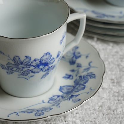 Ensemble de tasses "Shan" en porcelaine chinoise fleuries et bleutées (lot de 5)