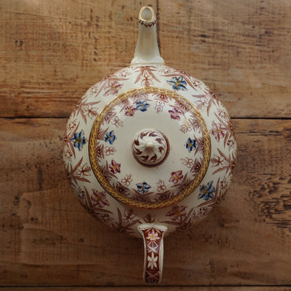 Théière "Gloriance" en terre de fer crème aux motifs géométriques et fleuris U&C modèle Derby (RARE)