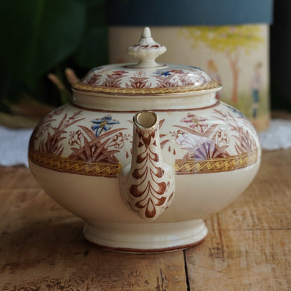 Théière "Gloriance" en terre de fer crème aux motifs géométriques et fleuris U&C modèle Derby (RARE)