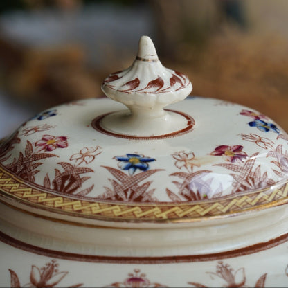 Théière "Gloriance" en terre de fer crème aux motifs géométriques et fleuris U&C modèle Derby (RARE)