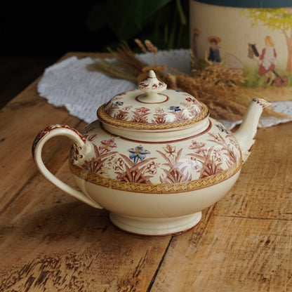 Théière "Gloriance" en terre de fer crème aux motifs géométriques et fleuris U&C modèle Derby (RARE)