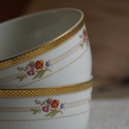 Paire de bols "Helmut" dorée et fleurie en porcelaine allemande Winterling bavaria