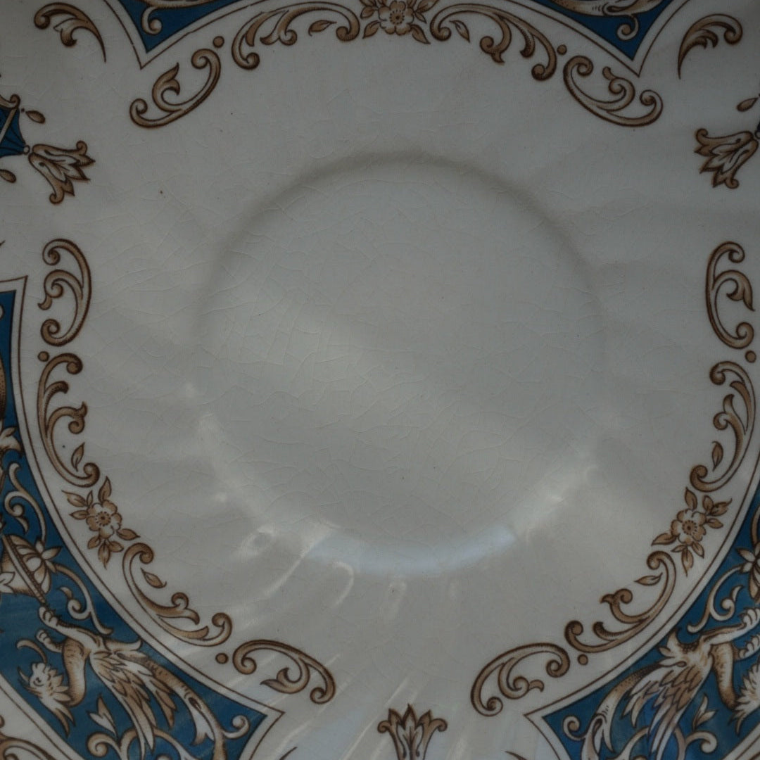 Tête-à-tête de tasses "Blue" en faïence anglaise torsadée avec couronne bleutée Myott modèle Rialto Blue