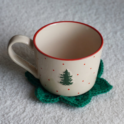 Sous-tasse en crochet étoile de Noël | vert sapin