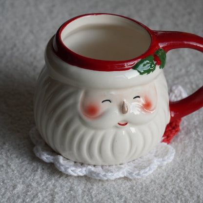 Sous-tasse en crochet père Noël | blanc et rouge