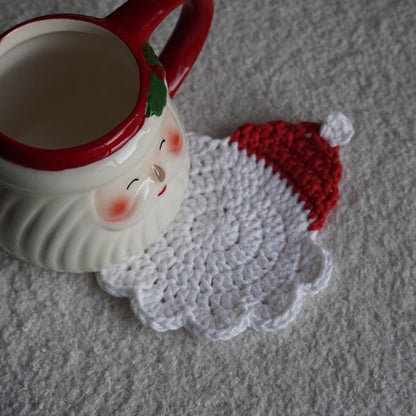 Sous-tasse en crochet père Noël | blanc et rouge