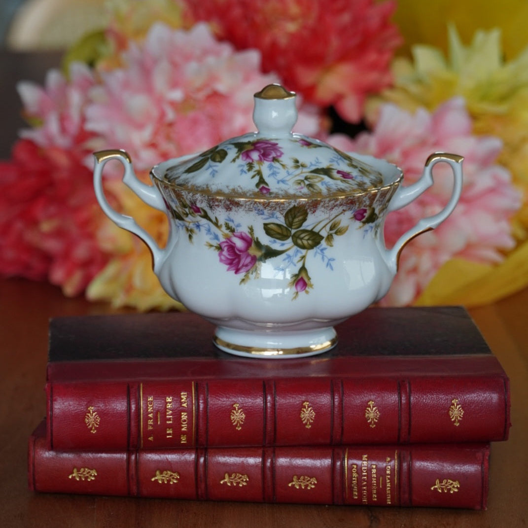 Sucrier "Agata" en porcelaine polonaise fleuri et doré Chodzież