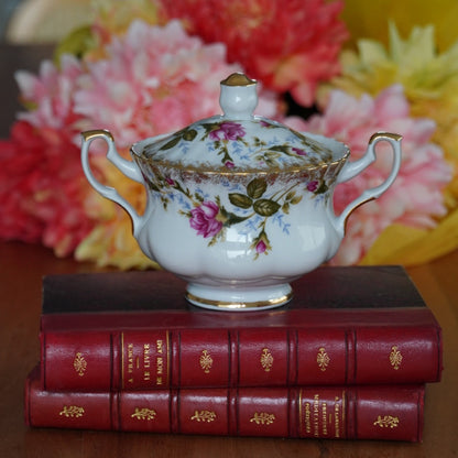 Sucrier "Agata" en porcelaine polonaise fleuri et doré Chodzież