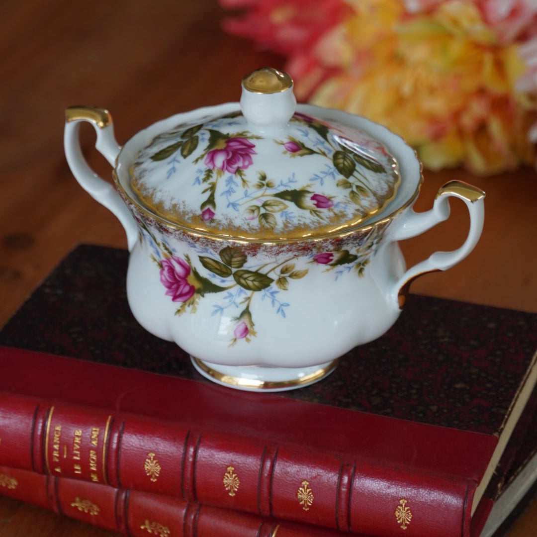 Sucrier "Agata" en porcelaine polonaise fleuri et doré Chodzież