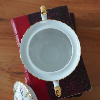 Sucrier "Agata" en porcelaine polonaise fleuri et doré Chodzież