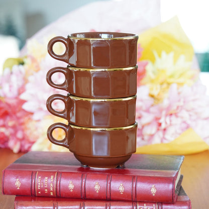 Petites tasses "Onérise" à café parisiennes en céramique marron et dorée Prima Cup Collection (lot de 4)