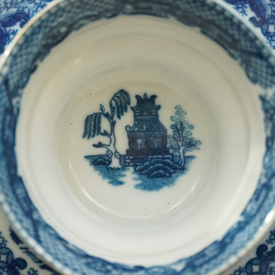 Service à thé "Robin" en porcelaine anglaise aux motifs bleutés et dorées