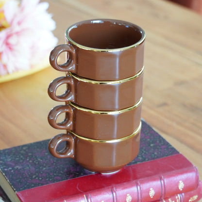 Petites tasses "Onérise" à café parisiennes en céramique marron et dorée Prima Cup Collection (lot de 4)
