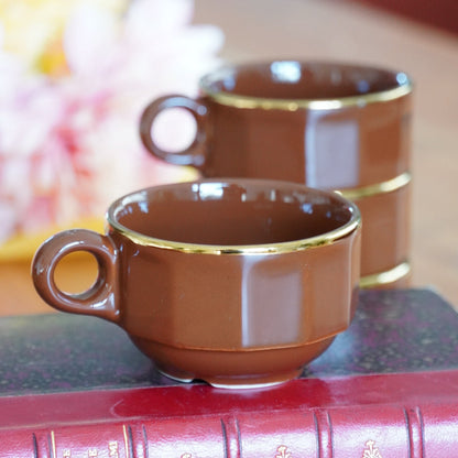 Petites tasses "Onérise" à café parisiennes en céramique marron et dorée Prima Cup Collection (lot de 4)