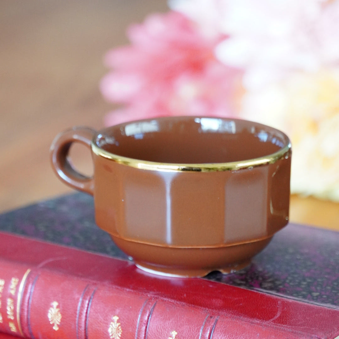 Petites tasses "Onérise" à café parisiennes en céramique marron et dorée Prima Cup Collection (lot de 4)