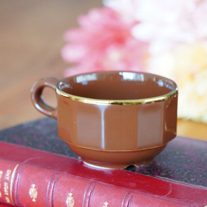 Petites tasses "Onérise" à café parisiennes en céramique marron et dorée Prima Cup Collection (lot de 4)