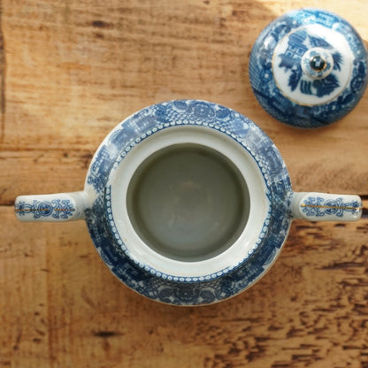 Service à thé "Robin" en porcelaine anglaise aux motifs bleutés et dorées