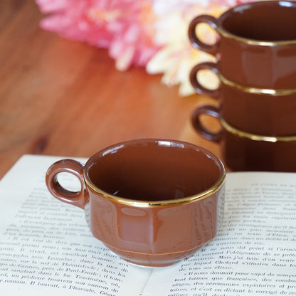 Petites tasses "Onérise" à café parisiennes en céramique marron et dorée Prima Cup Collection (lot de 4)