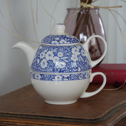 Théière solitaire "Cat" en céramique anglaise aux motifs bleutés Arthur Wood (réparée)