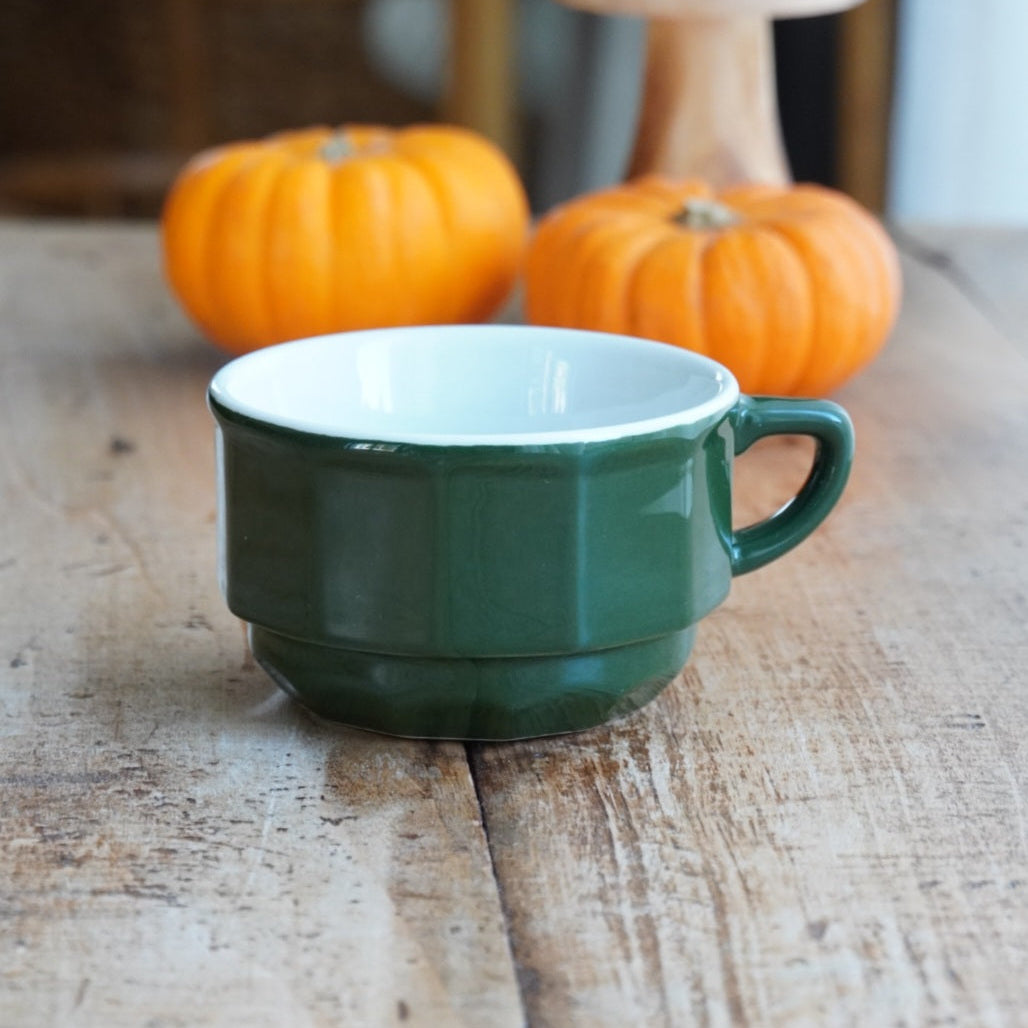 Grande tasse "Clérice" bistrot en céramique française verte et blanche