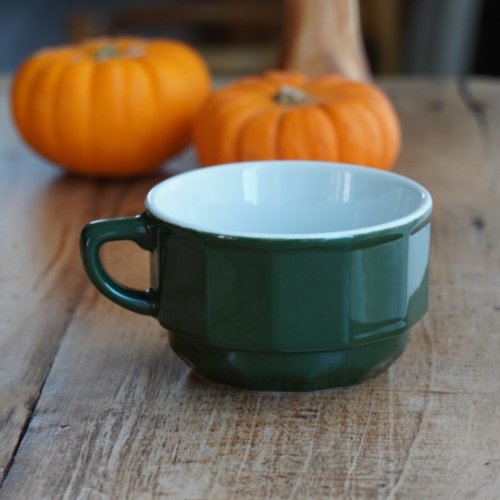 Grande tasse "Clérice" bistrot en céramique française verte et blanche