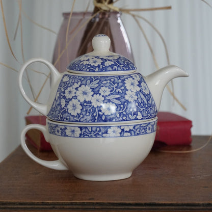 Théière solitaire "Cat" en céramique anglaise aux motifs bleutés Arthur Wood (réparée)