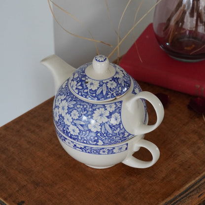 Théière solitaire "Cat" en céramique anglaise aux motifs bleutés Arthur Wood (réparée)