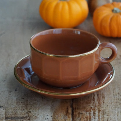Grande tasse "Comélie" bistrot en céramique marron clair et dorée Prima Cup Collection