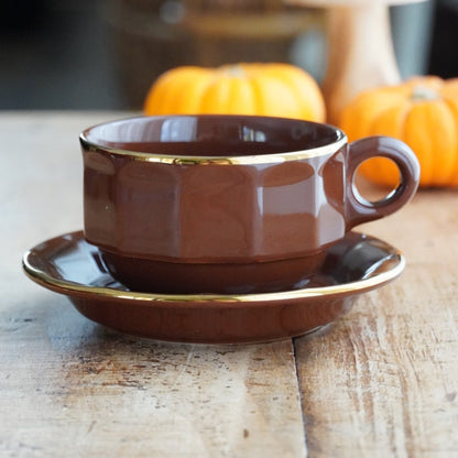 Grande tasse "Comélie" bistrot en céramique marron et dorée Prima Cup Collection