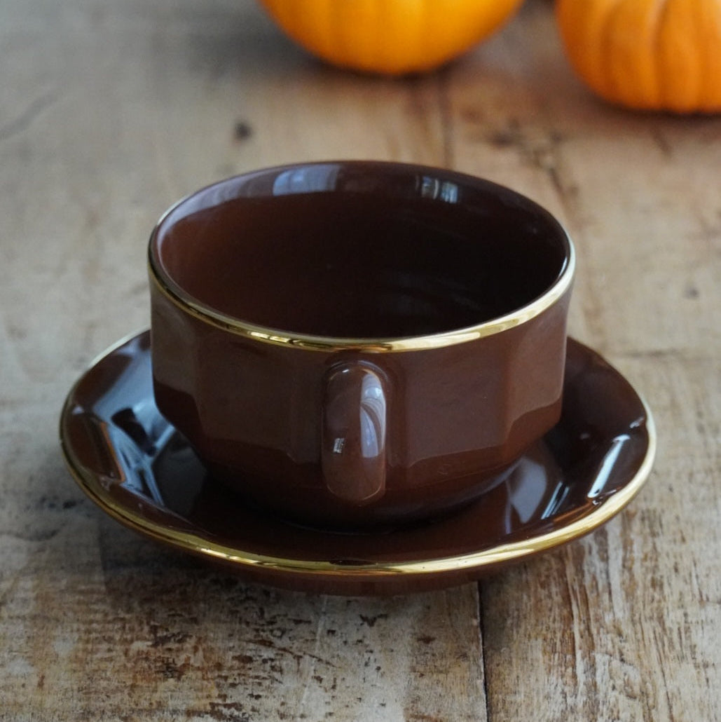Grande tasse "Comélie" bistrot en céramique marron et dorée Prima Cup Collection