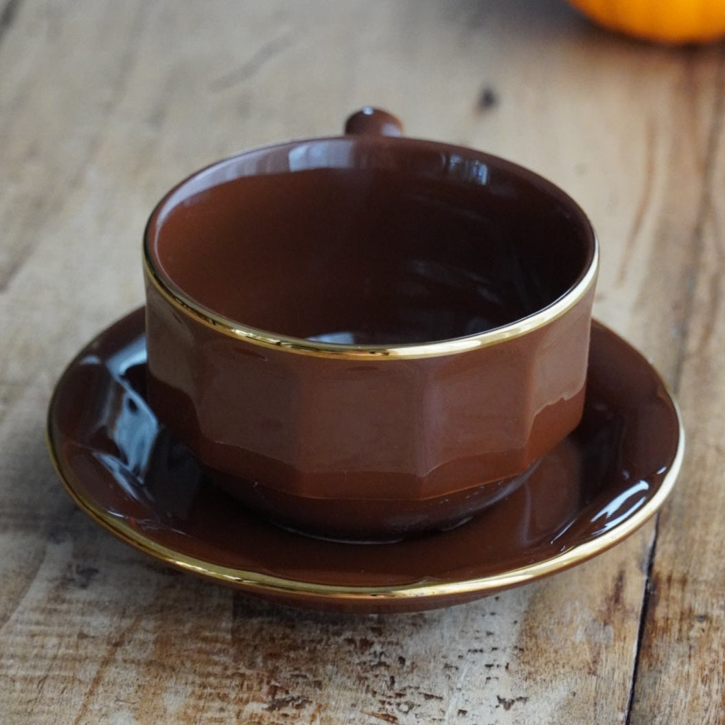 Grande tasse "Comélie" bistrot en céramique marron et dorée Prima Cup Collection