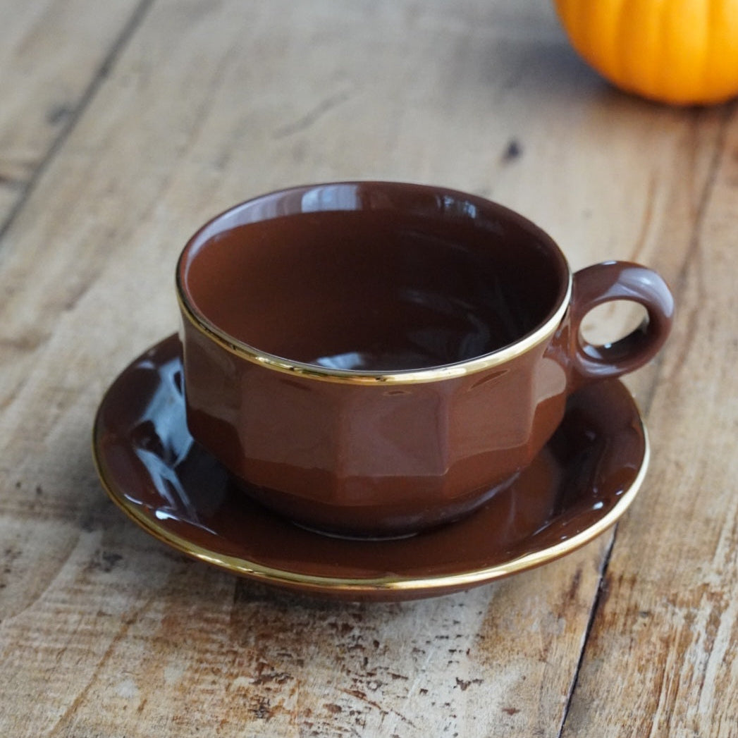 Grande tasse "Comélie" bistrot en céramique marron et dorée Prima Cup Collection