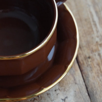 Grande tasse "Comélie" bistrot en céramique marron et dorée Prima Cup Collection