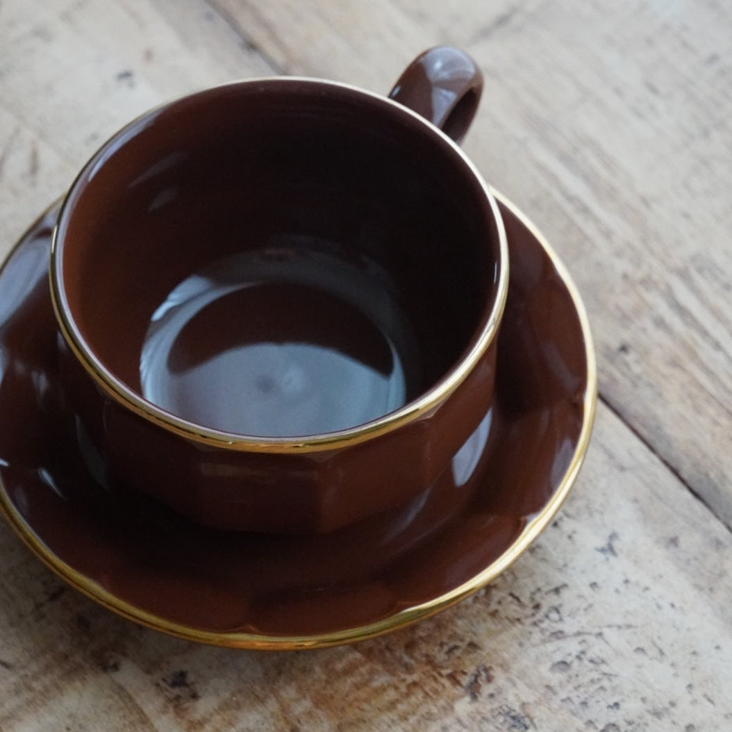 Grande tasse "Comélie" bistrot en céramique marron et dorée Prima Cup Collection