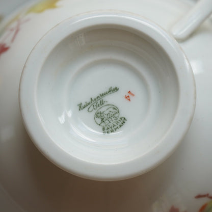 Tasse "Gisela" et son assiette à gâteau en porcelaine allemande bavaria aux motifs d'automne et dorée Hutschenreuther