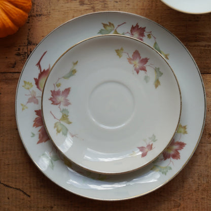 Tasse "Gisela" et son assiette à gâteau en porcelaine allemande bavaria aux motifs d'automne et dorée Hutschenreuther