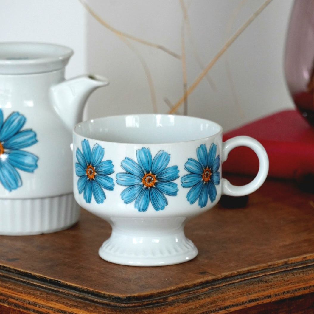 Théière solitaire "Frieda" en porcelaine allemande rétro avec fleurs bleues Bareuther Waldsassen Bavaria