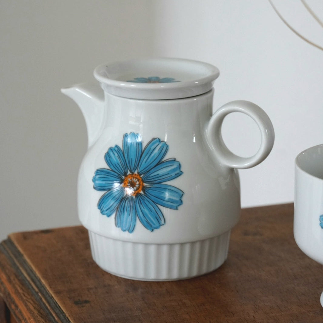 Théière solitaire "Frieda" en porcelaine allemande rétro avec fleurs bleues Bareuther Waldsassen Bavaria