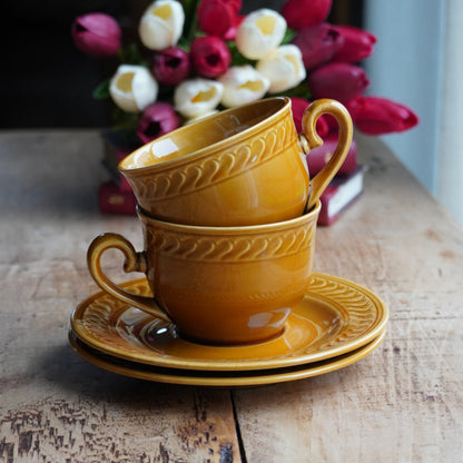 Tête-à-tête de tasses "Maxelline" en faïence de Gien marron caramel