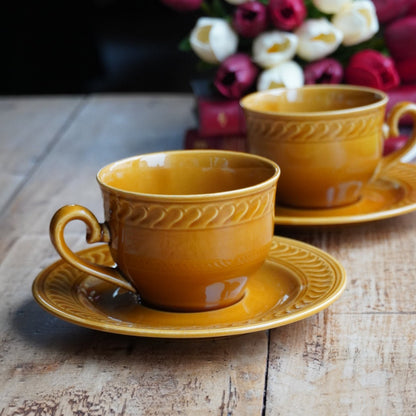 Tête-à-tête de tasses "Maxelline" en faïence de Gien marron caramel