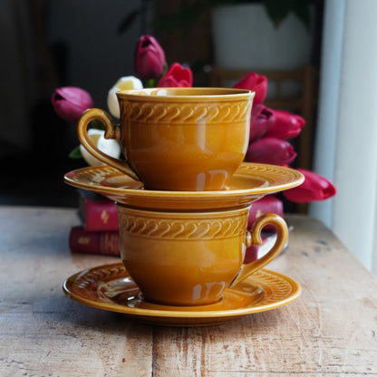Tête-à-tête de tasses "Maxelline" en faïence de Gien marron caramel