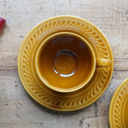 Tête-à-tête de tasses "Maxelline" en faïence de Gien marron caramel